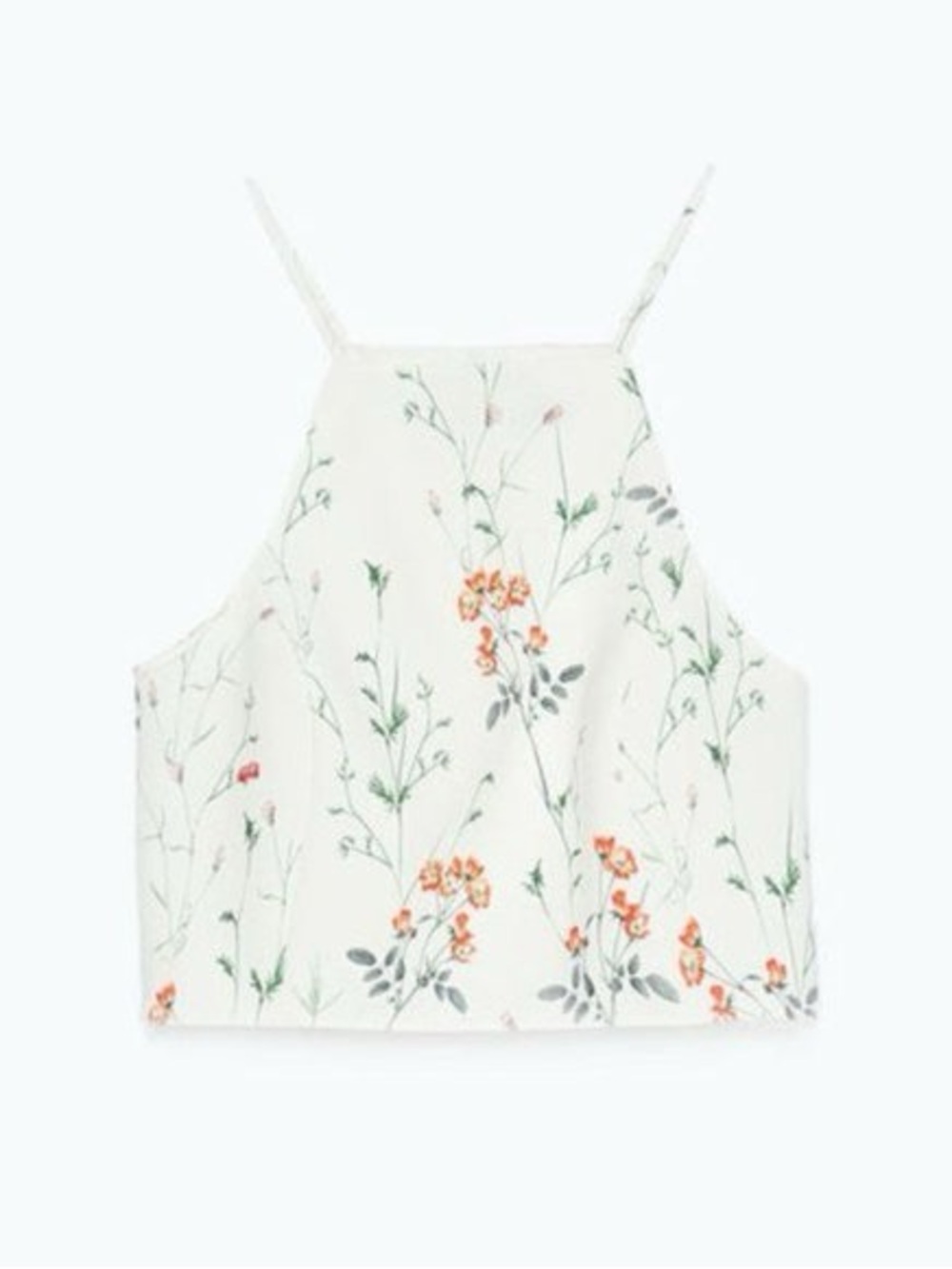 Zara Floral Print Square Neck Crop Halter Wildflowers Minimalist Summer Size M